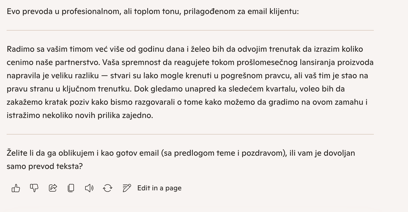 Copilot prevod poslovnog teksta