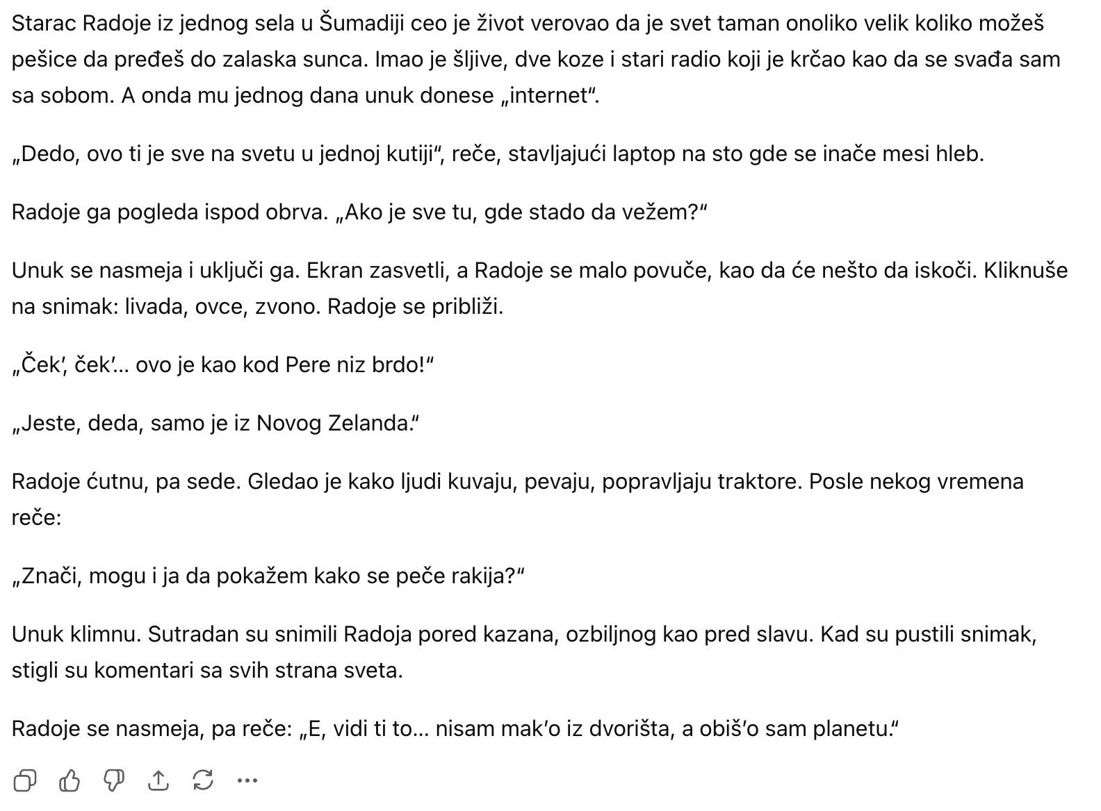 ChatGPT priča o starcu iz Šumadije