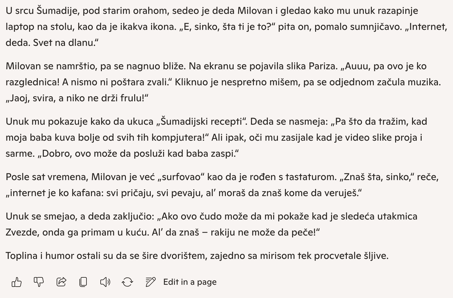 Copilot priča o starcu iz Šumadije