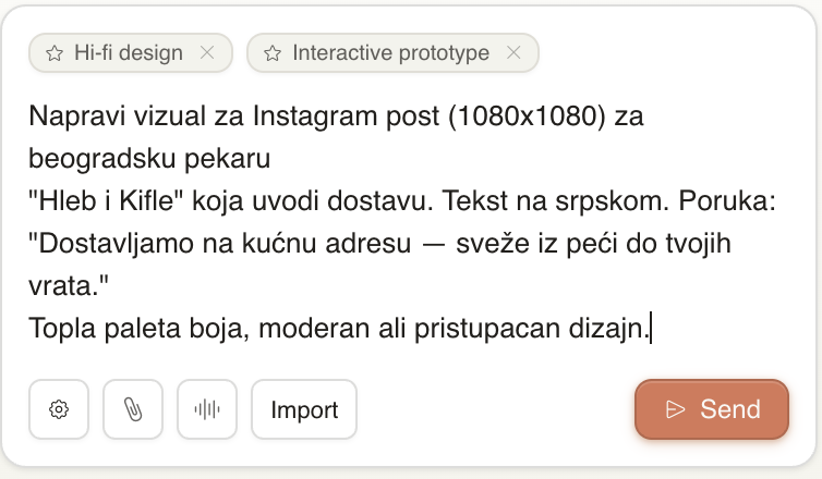Prompt za Instagram post pekare u Claude Design-u