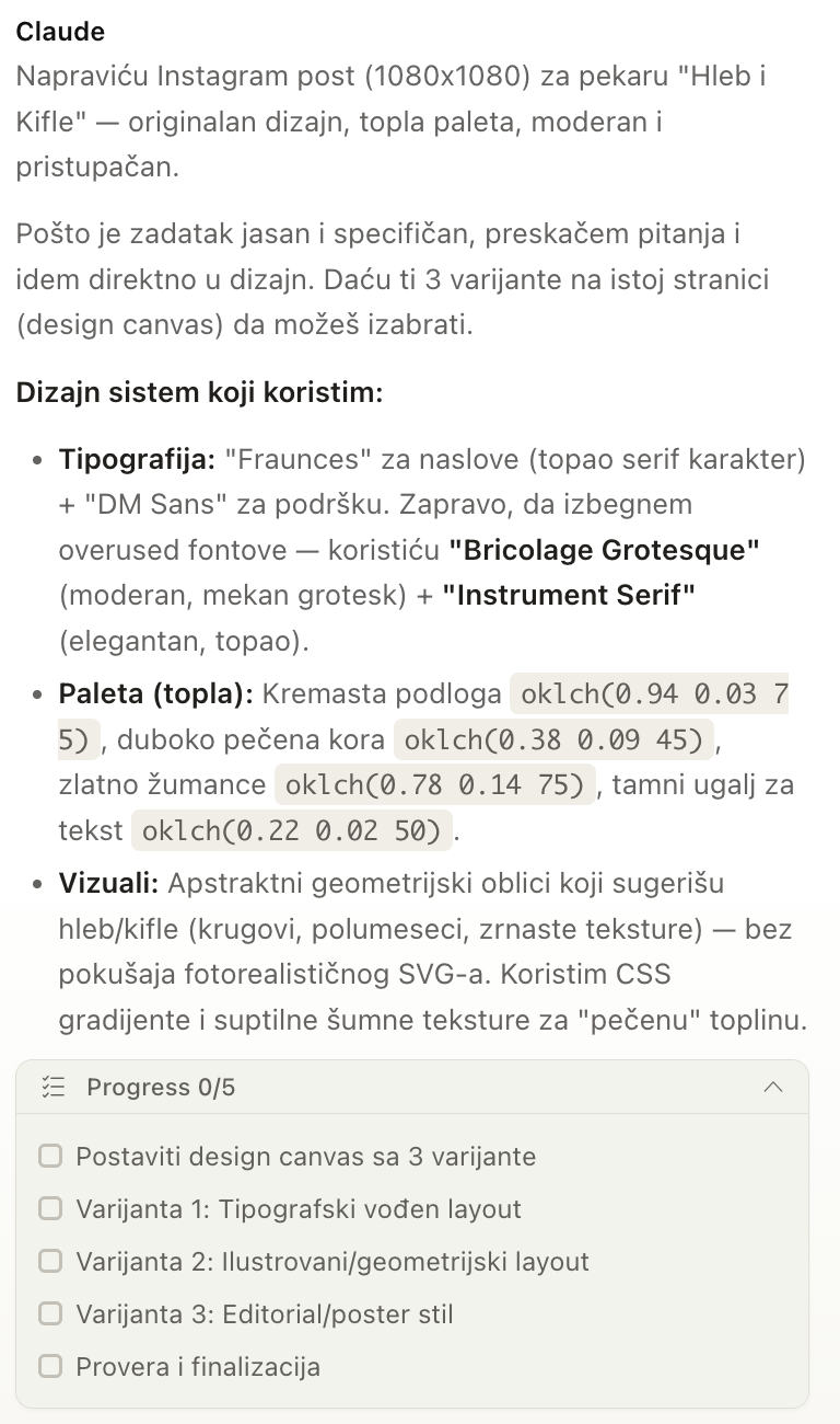 Claude Design razmišlja o dizajnu