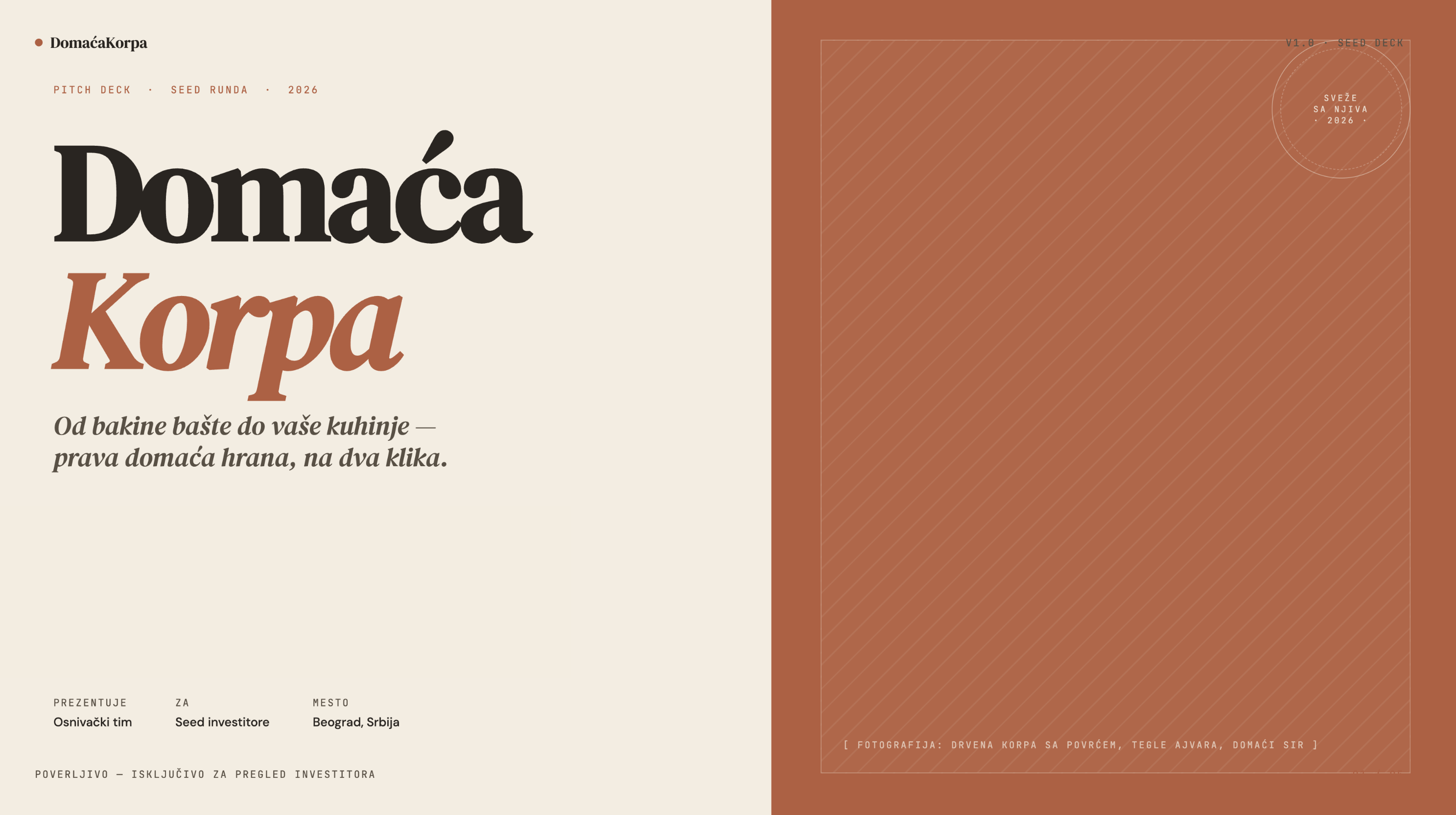 Pitch deck slajd 1 - naslovna