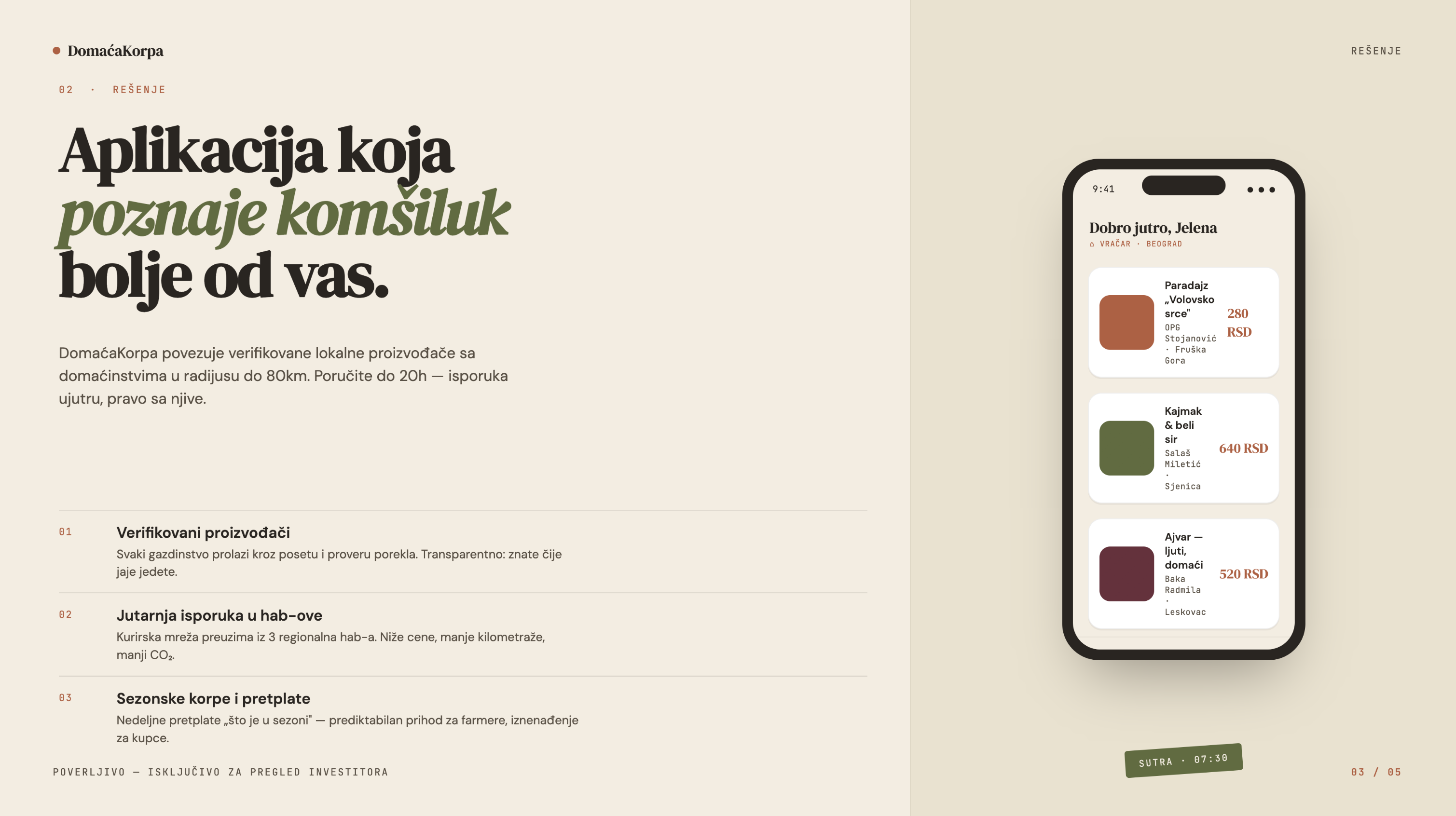 Pitch deck slajd 3 - naslovna strana aplikacije